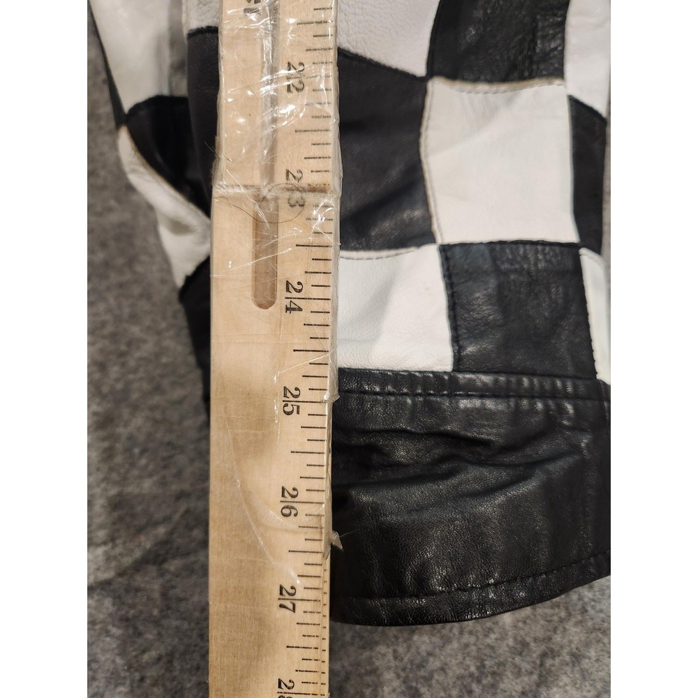 Vintage 80s Twins Jacket Womens Medium Leather Checkered Motorcycle Made in USA - Picture 11 of 12